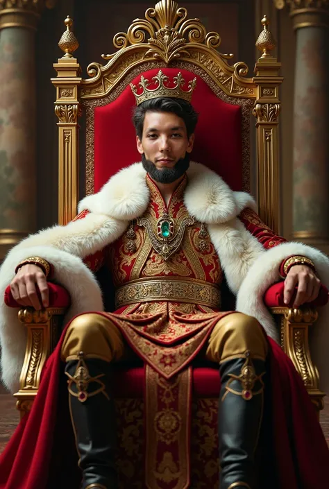 Generate a photo of the prince with his face on the throne