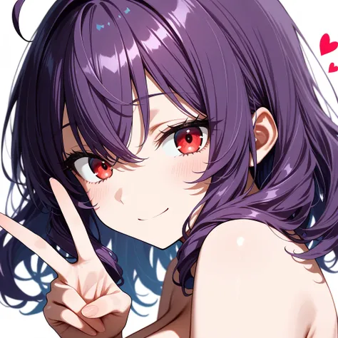 masterpiece, best quality, amazing quality, very aesthetic, absurdres, newest, scenery,highly detailed,high-resolution,fullBODY,female,woman,purple hair,Medium hair,(wave hair,ahoge:1.2),red eyes,huge breasts,
droopy eyes,fair skin,simple background,White ...