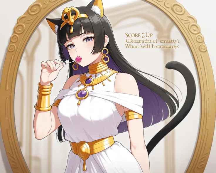 A girl seeing in the mirror how she looks with the cosplay that made her name:Makoto
Age : 19 years
Appearance :  Makoto is a vibrant girl who loves cosplays ,  especially Cleopatra's .  Her long straight black hair recalls the iconic look of the Egyptian ...