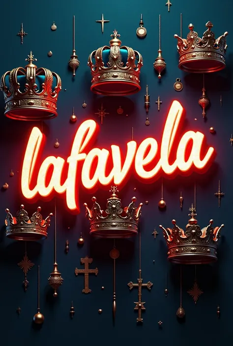 Generate a word “LAFAVELA” for me with king signs in the background to hide the arms.