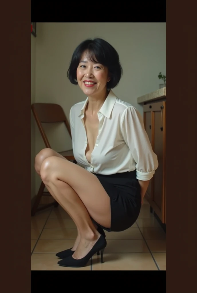 
Full body 

Facing the front

60 over 

bright red lipstick 　old woman with heavy makeup

I only have one knee on the floor


Smiling dark-haired Japanese super mature 60-year-old crouches

Put your hands behind your head

I opened my white blouse wide an...