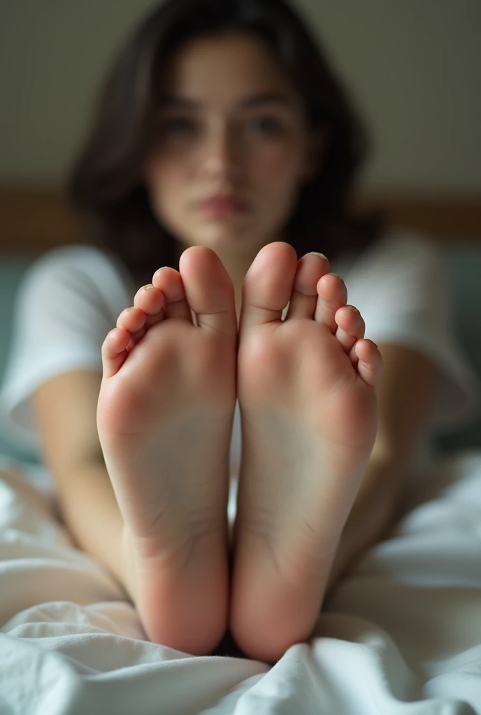 A young white woman shot on the underside of her pretty feet 