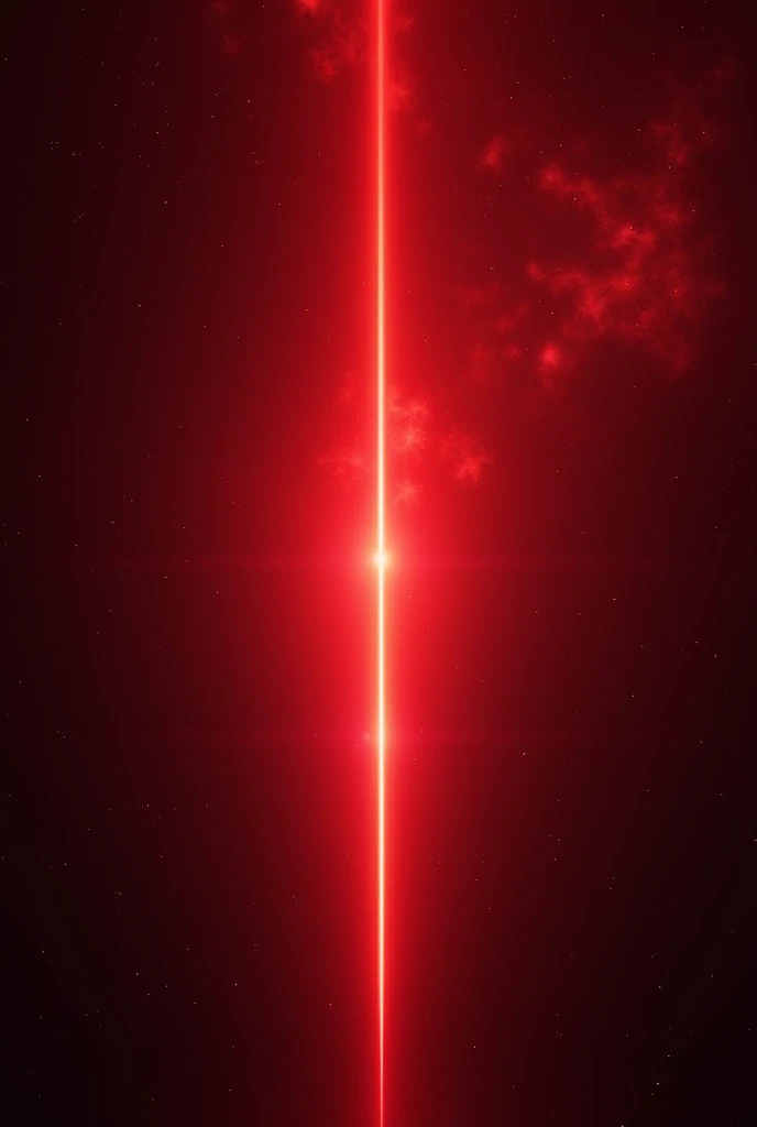 Create an image of intense red beams of light cutting through a dark, cosmic background. The rays should appear to radiate from a central point, creating a striking contrast against the vast emptiness of space. The dark background should be filled with sta...