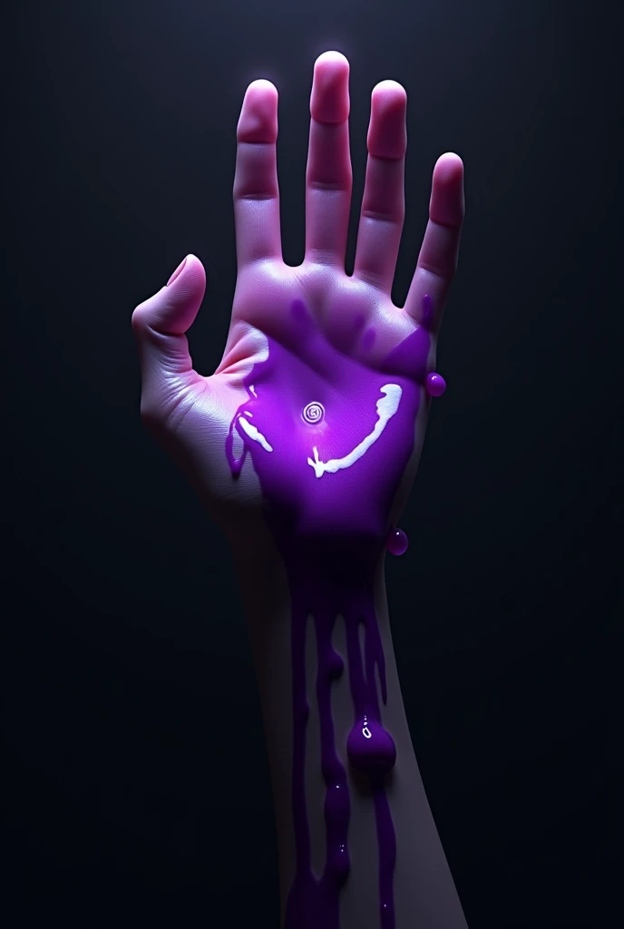 A hand with purple blood 