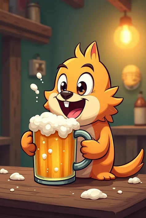 Cartoons of the character Flok drinking a beer jar