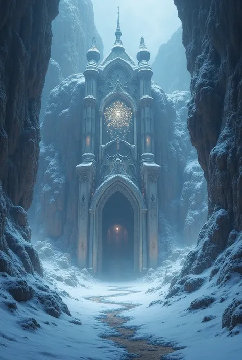 A vestibule of a secret base in fantasy style snow
