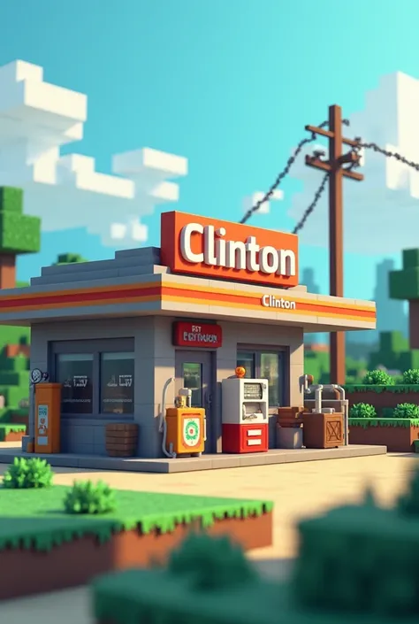 Posto de gasolina com nome de Clinton no Minecraft 