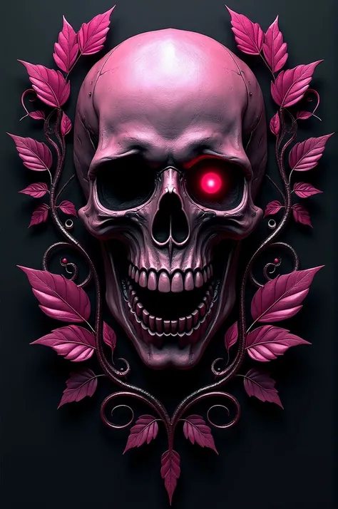 Create a 3D stikers on a skull , dark, color fuchsia , in black, 