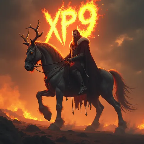  Odin Allvater sits on an 8-legged steed,  the horse looks demonic , Xp9 Burns in the Sky written 