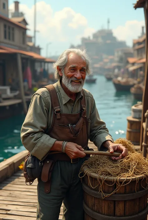 Happy old fisherman