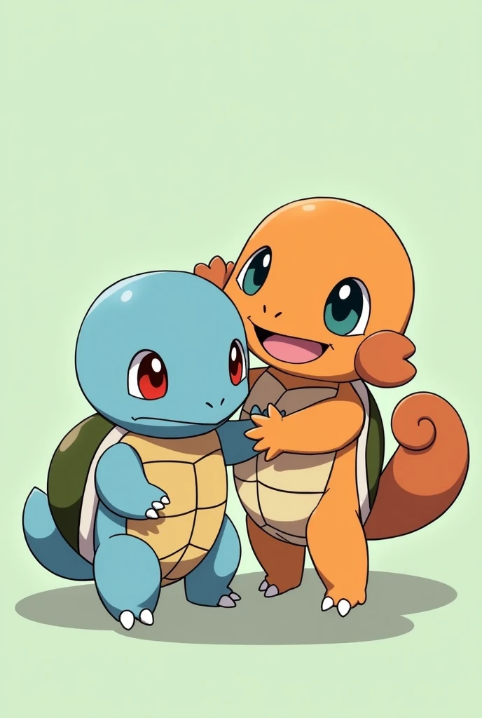 I want an image for my profile picture , Make it square ,  and this the character from Pokémon Wartortle (The second evolution of Squirtle )  next to the character from Animal Crossing  "Cinnamon",  hugging and smiling 
