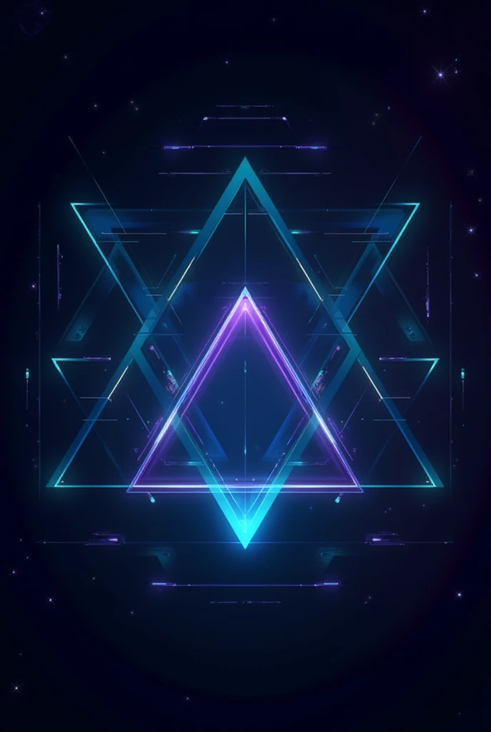 Include a faint grid pattern in the background to enhance the futuristic vibe, but ensure it remains understated to keep the focus on the glowing elements. Use a mix of small and large triangles, positioning them asymmetrically to make the design appear dy...