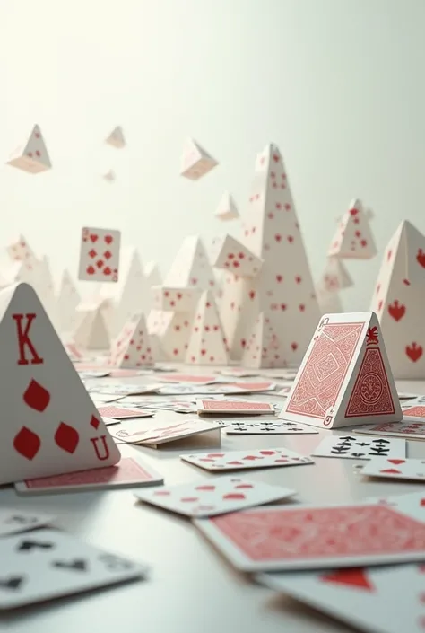 Generate images on the theme of :  structures in a house of cards on the ground 