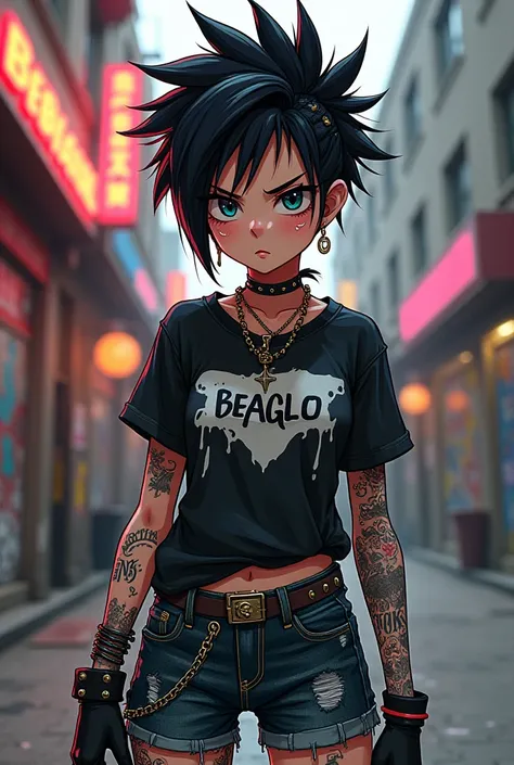 Make a punk character in 2D with a simplified anime-inspired style 