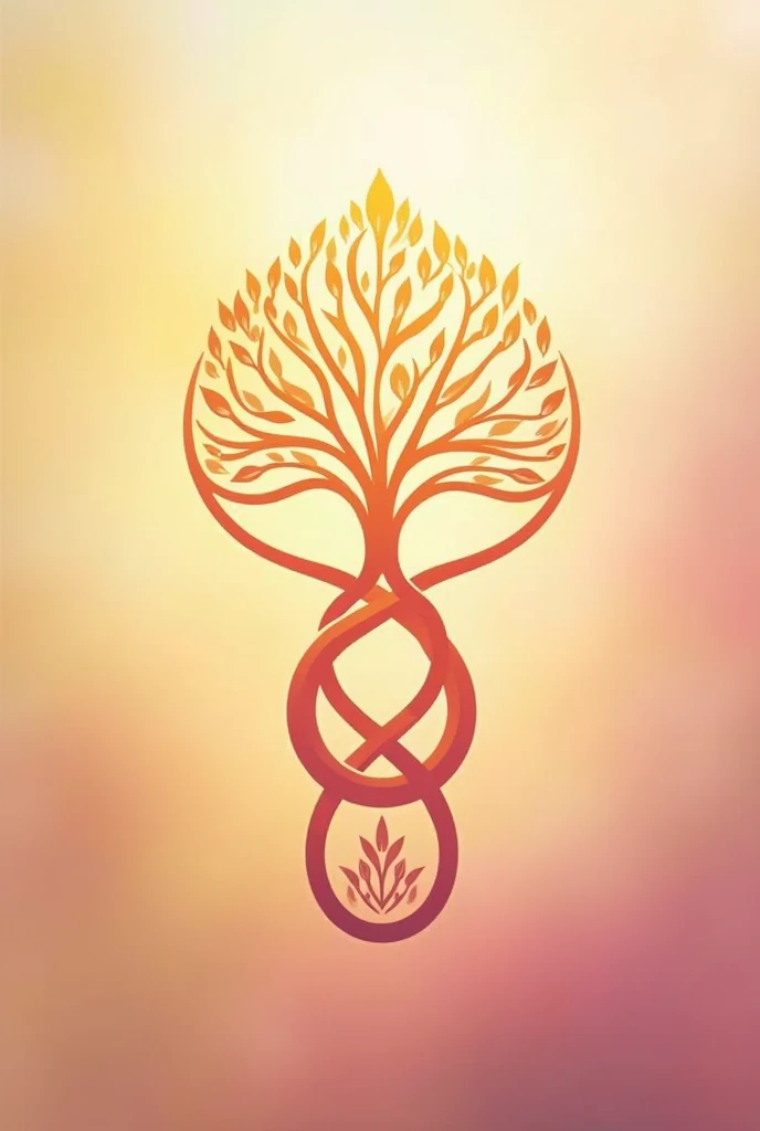 Un logo composé d’un arbre de vie et le signe de l’infini sur des tons de jaune et rose avec pour titre CL Metamorph’ose massages et soins