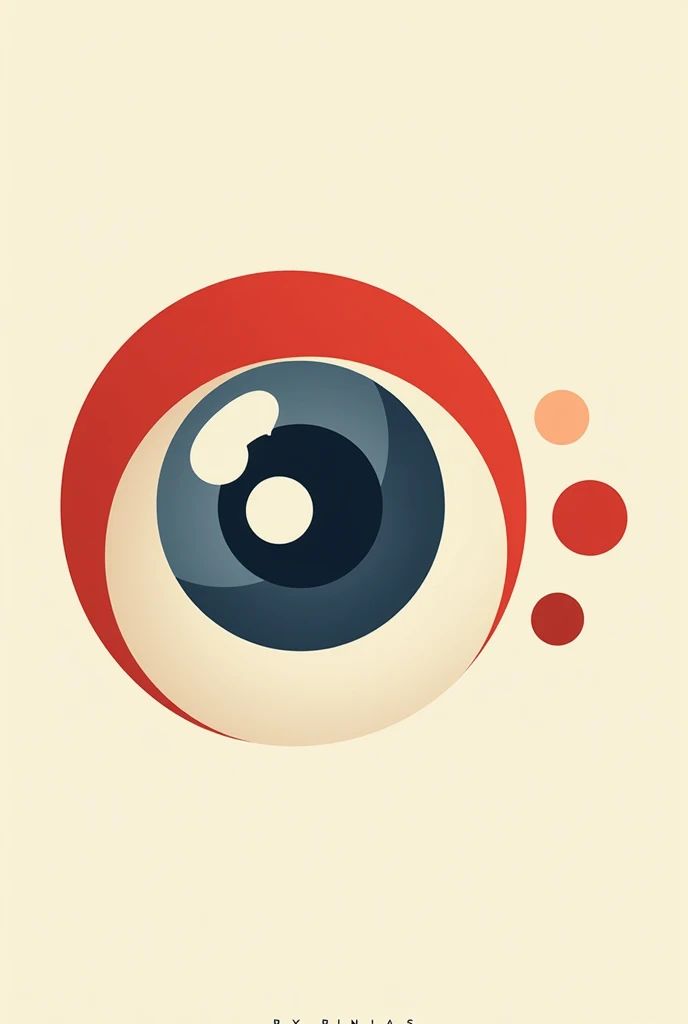 a stylized eye :  the upper part has a
red curved line in Pantone  #1815C ,  the
center circle is dark blue in Pantone 
# 302C with white reflections ,  and the lower curve
It's beige in Pantone  # 7501C .  To the right of 
" BY PINJAS "  there are tw...