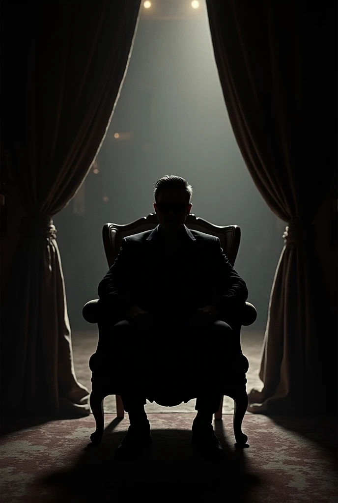 Silhouette of a man seated in an armchair in a theater