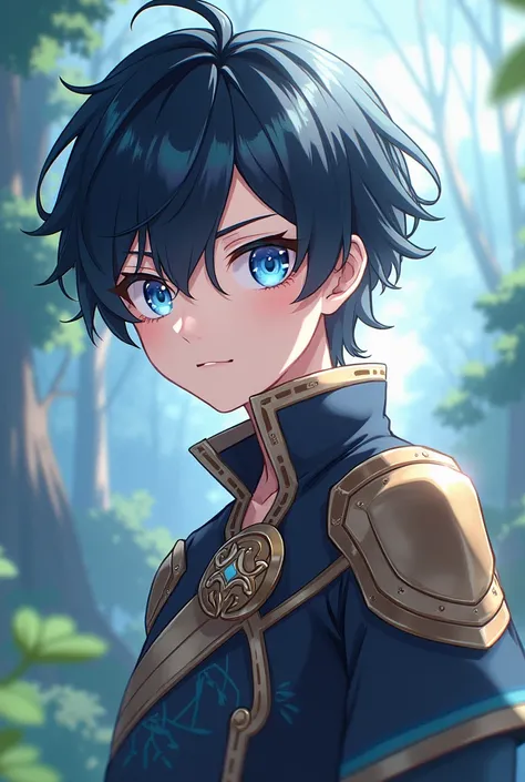 genshin impact boy short black hair blue eyes