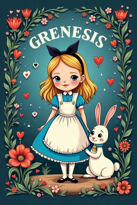 Create a logo for a costume jewelry store called Grenesis and that has an Alice in Wonderland theme 