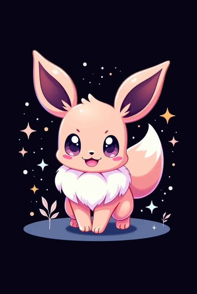 Create an Eevee chibi with pastel colors inspired by the Twich app with a black background