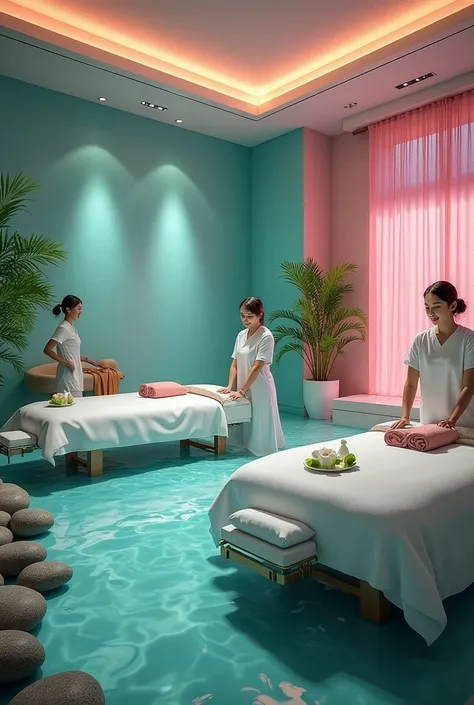 Turqoise and pink massage atmosphere