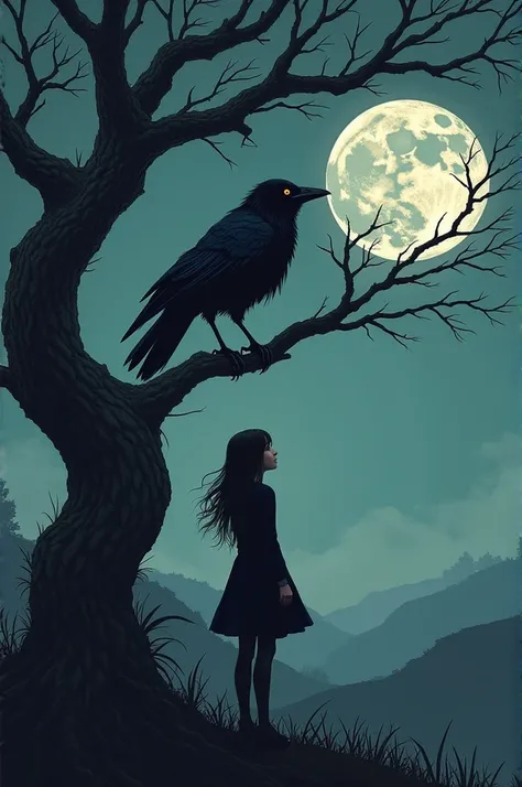 Title: The Whispering Crow

Once, in a small village nestled between two rolling hills, there was an old crow who lived atop a gnarled oak tree. Her feathers were a deep midnight black, and her eyes shone like twin moons in the night sky. The villagers had...