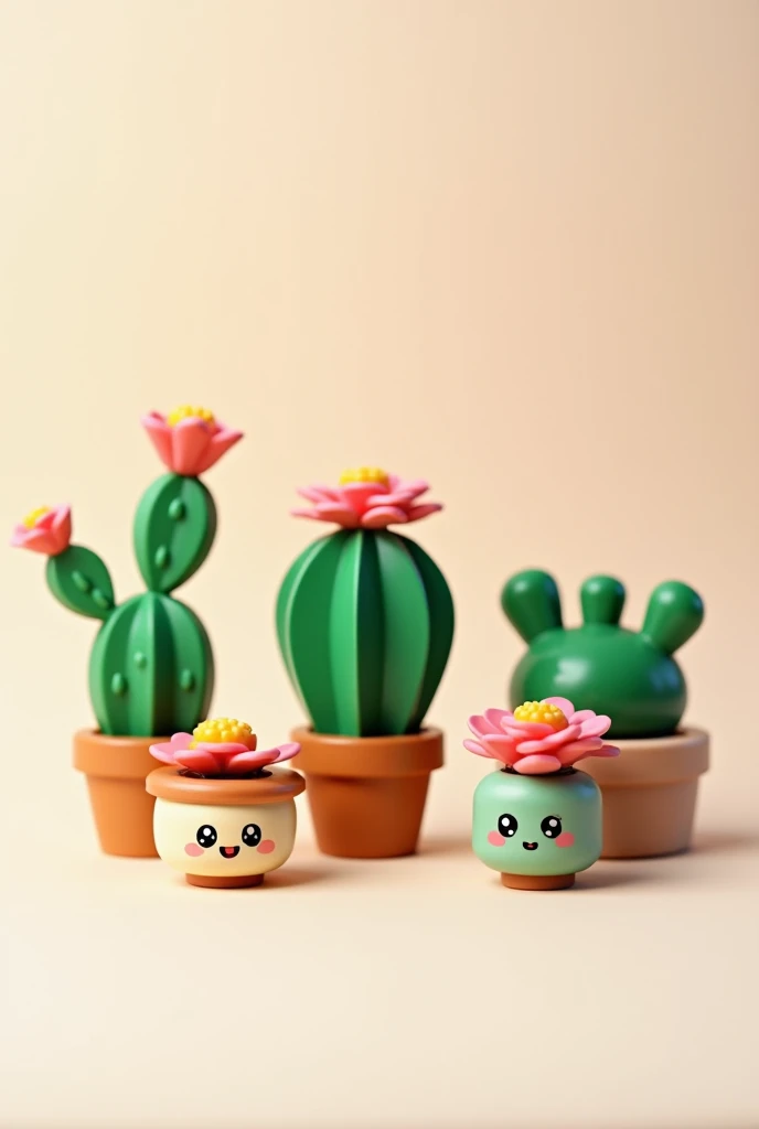 Je veux créer des nouveaux Legos comme les Legos avec le set cactus en gardant les minis pots marrant mais je veux des cactus rose kawaii minimaliste 