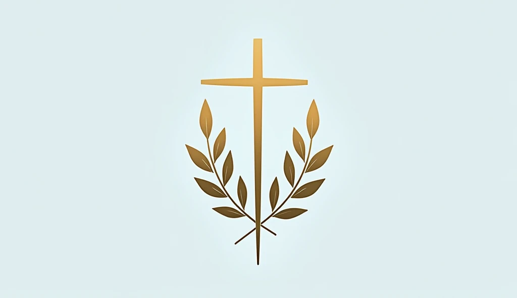  Draw a minimalist ideogram that symbolizes 'Hope and Faith'.  Include a stylized cross combined with an olive branch ,  representing peace and hope .  Use elegant and simple lines ,  with soft colors like gold , blue and white.  The design must convey spi...