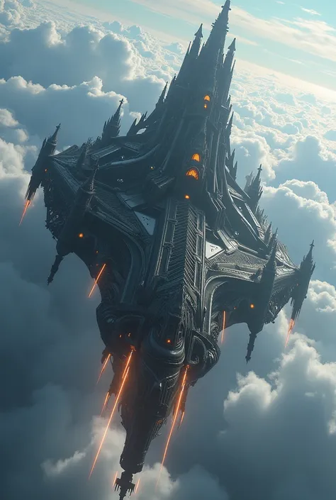 Giant cathedral ship in the stratosphere inspired by Warhammer 