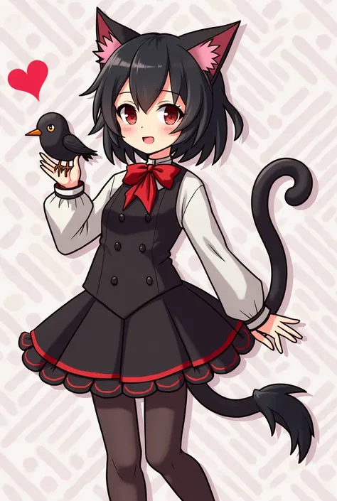 anime girl with a black bird and a red heart, an anime drawing by Shitao, pixiv, vanitas, zerochan, zerochan art, emo boy with cat ears and tail, at pixiv, anime style”, shigenori soejima illustration, cute!, l vampire, pixiv style, 2 d anime style, ❤🔥🍄🌪