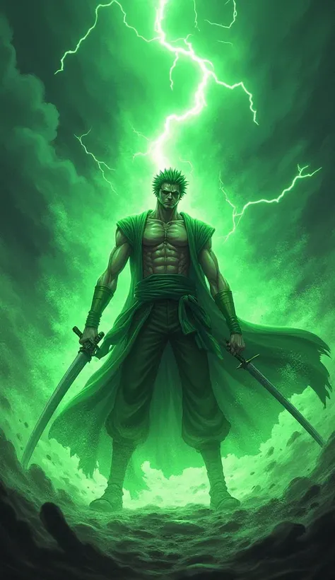 Zoro Green Aura in One Piece: General Thunder, Darkness