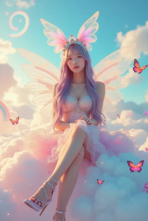 Dan ini saya generate memakai bahas

Hyperrealistic focusing on the glittering details of the clothes and the appearance of a Korean woman, wearing a fantasy fairy-themed cosplay with a colorful atmosphere and magical elements with a very luxurious outfit ...