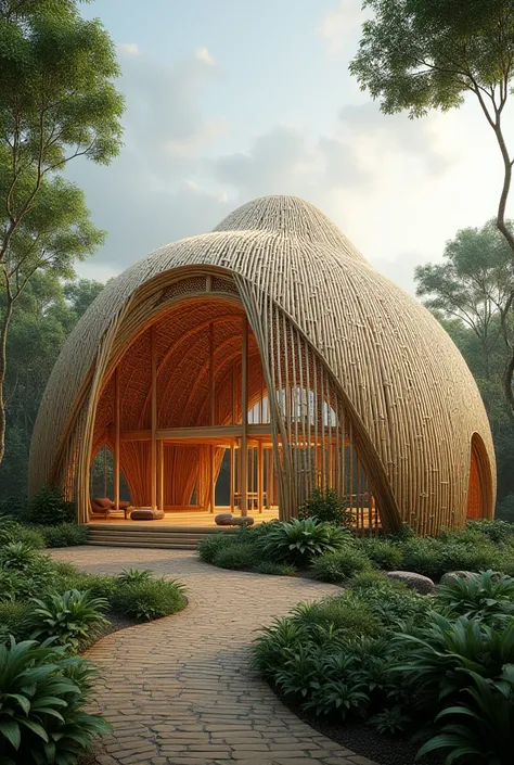 Architectural design of a dome with bamboo