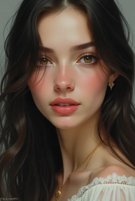  illustration , Fantasy book cover, White woman, 24-year-old ,cabello negro ,  brown eyes , You can only see the face and look ahead 