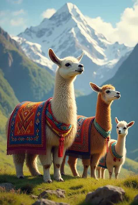 images of fabrics from the Quechua culture that domestic animals are wearing