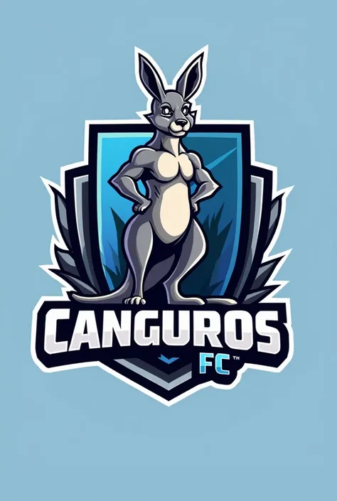  Create a logo for my soccer team called Canguros fc, Add colors like blue , gray,  black and white