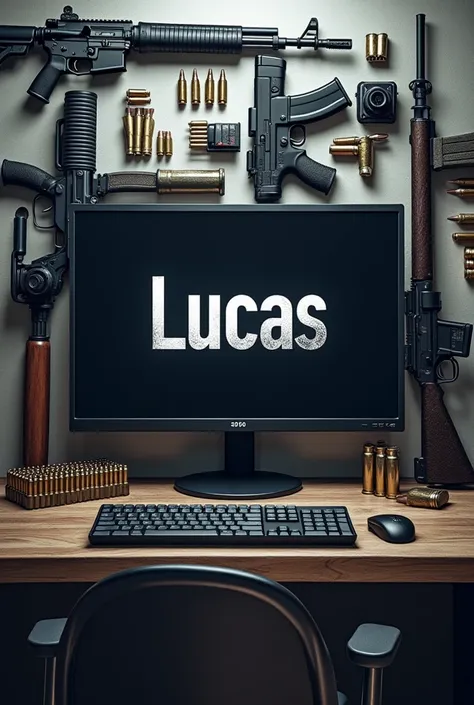 Make me an image of the name Lucas written on the screen and some rifles, pistols and ammunition by Fivem 
In the image for the profile photo of a server in DC