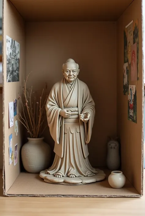  Imagine you are doing an art project .  You should make a statue of modelling clay in a cardboard room corner made by a student  .  The corner should be covered with pictures and small objects that represent Japanese culture . It is Yokai Make the Statue ...