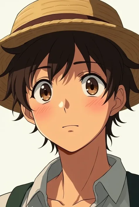 35-year-old man with a young face brown skin cabrllefa medium long with straw hat dark brown eyes cacheton whatever anime for profile
