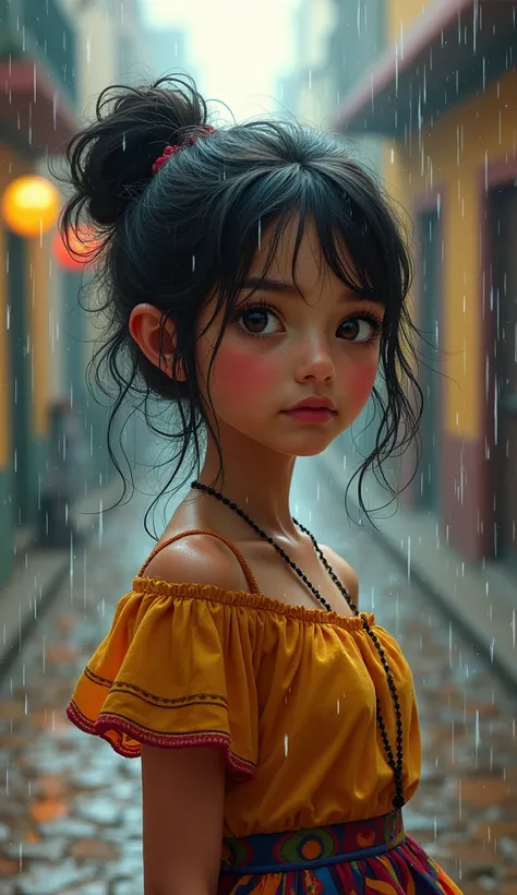 Mexican girl in the rain.