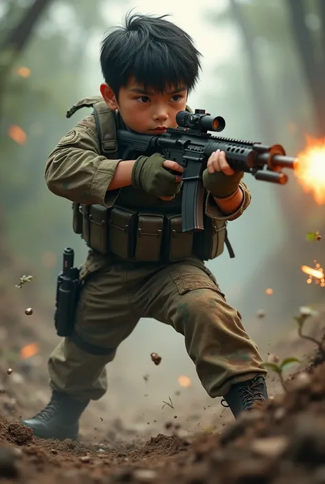 A commando boy who defeats his enemies with his gun