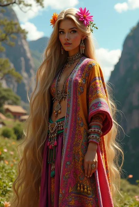 Rapunzel dressed in a Peruvian pimp and poncho 