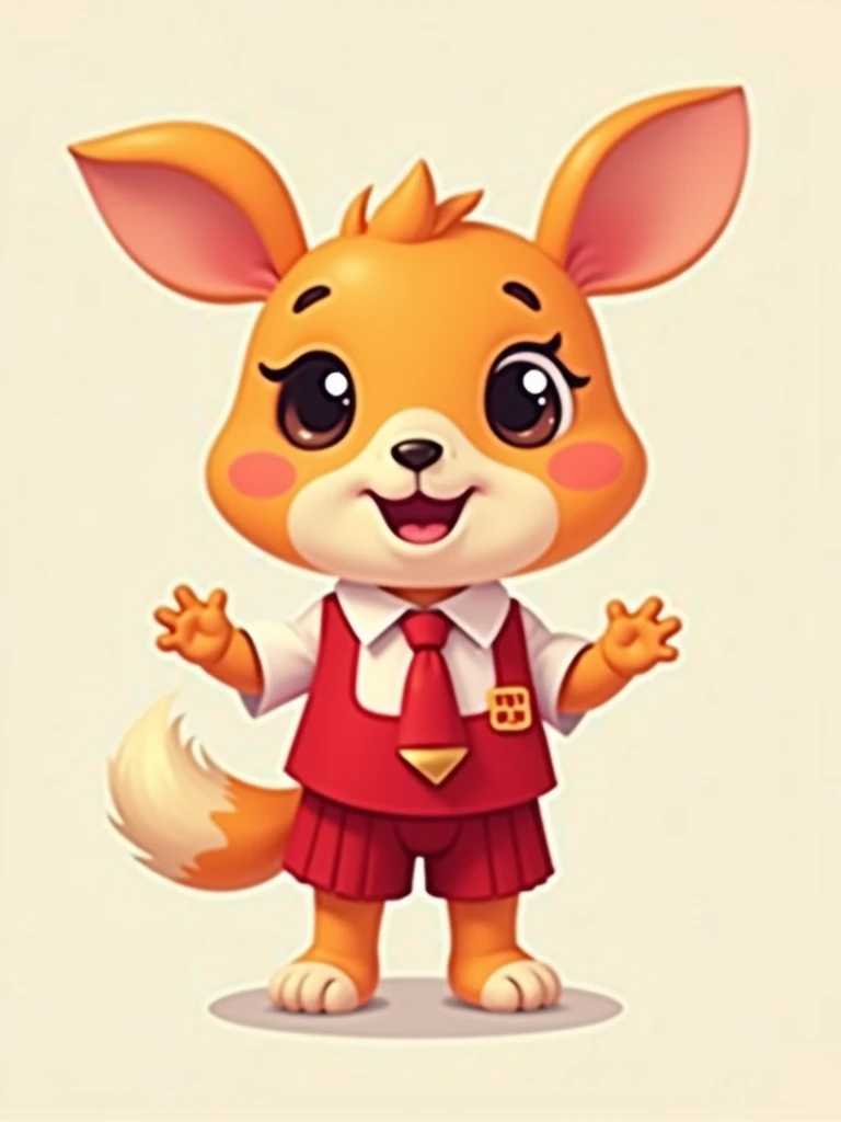 A mini mascot with school clothes in the color red 