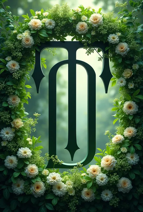 Initials D T with green flowers 