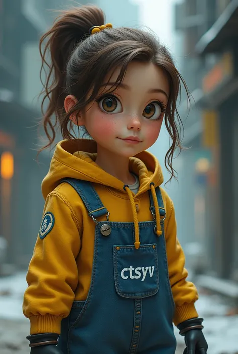 Une fille aux cheveux bruns mi-courts et à la peau mate dans un lieu de science et de technologie avec un minion et habillée en minion et sur ses vêtements il est écrit ctsyv et sur son côté droit il est écrit 5°B Shantie
 

