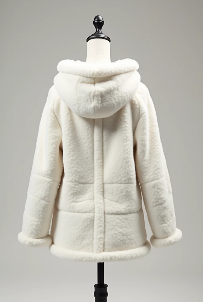 White plush coat with hood on mannequin back only