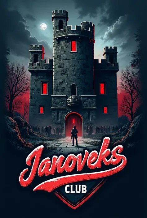 Make this logo a club graphic on which there should be an inscription fortress of janoveks and balaclavas baseball in general the graphics should be aggressive and loud 