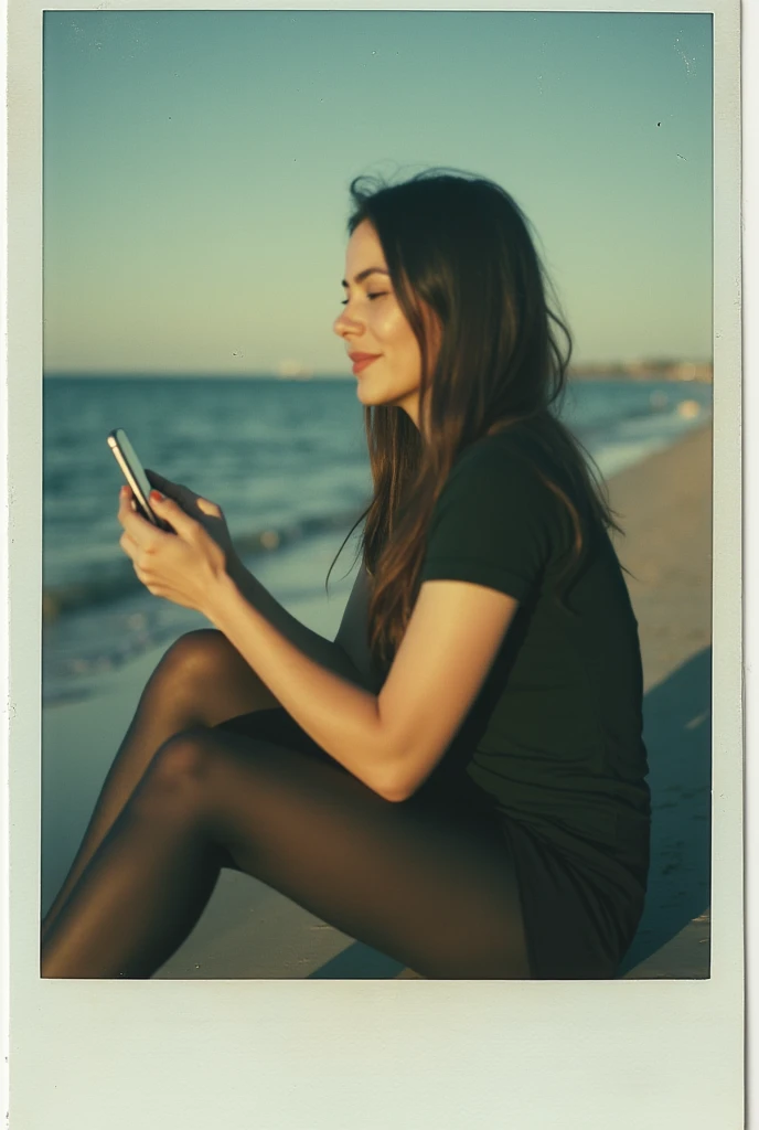 there is a woman that is sitting down with a cell phone, a polaroid photo inspired by Esaias Boursse, instagram, process art, taken in the late 2000s, taken in the mid 2000s, taken in the early 2020s, taken in the 2000s, leaked photo, profile image, profil...