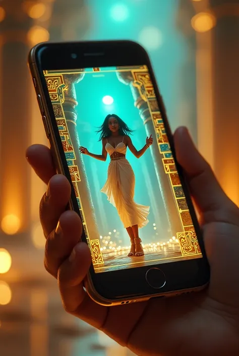  in the foreground ,  a cell phone screen shows a video of a girl dancing for social networks.  On one side of the video , You can see the likes , HEART-SHAPED comments AND THEIR ,  ICON and follower count increasing rapidly.  Everything has a modern Egypt...