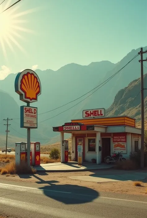 Cinematic frame of a Shell service station in Argentina, MENDOZA  